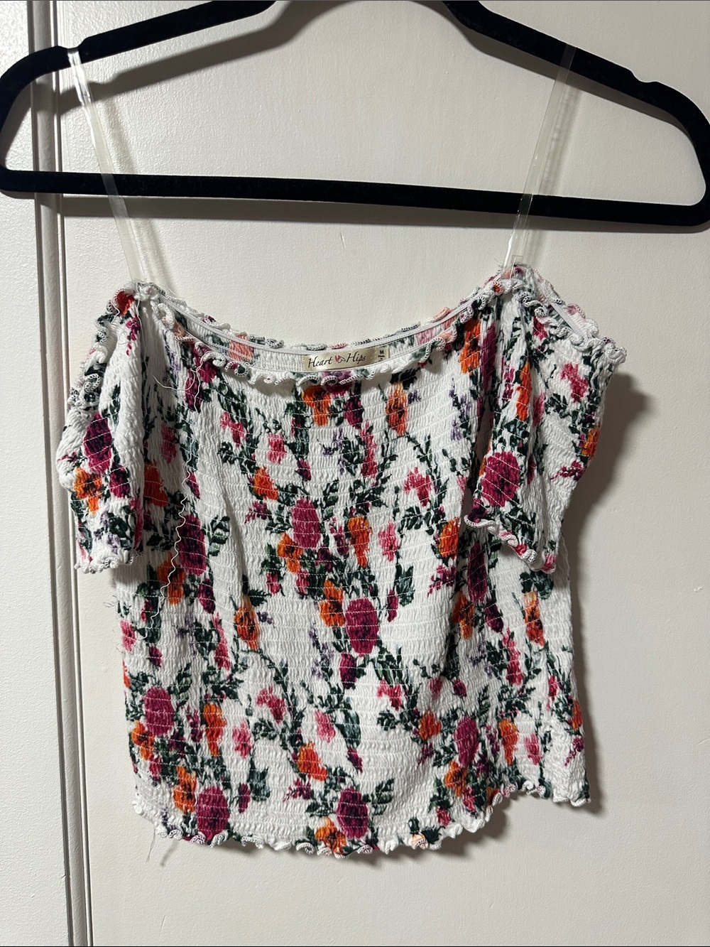 Heart Hips White Floral Smocked Short Sleeve Top